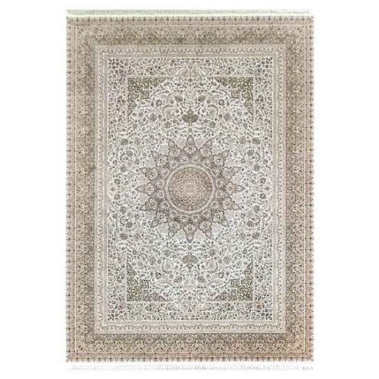 فرش ماشینی ماهریس کلکسیون 1200 شانه هانیس - الیزه کرم حاشیه سبز