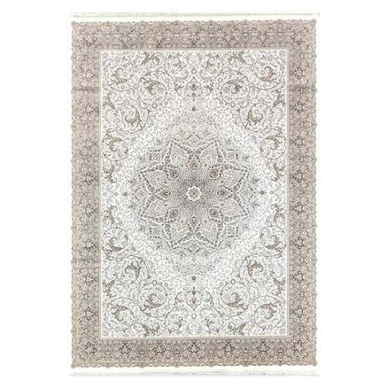 فرش ماشینی کلکسیون 1200 شانه هانیس - سپیدار کرم حاشیه یاسی